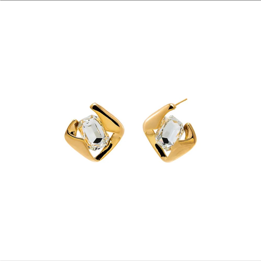 Colored Diamond Cut Stud Earrings Gold 55$